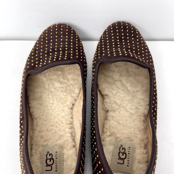 UGG Australia Flats Brown Leather Brass Stud Trim - Picture 4 of 12